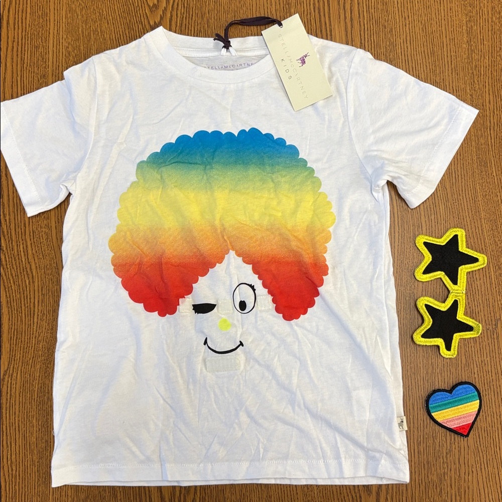 Stella McCartney Kids White Tee with Rainbow Afro Design